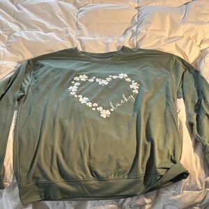 Lucky Floral Heart Long Sleeve Tee - Green